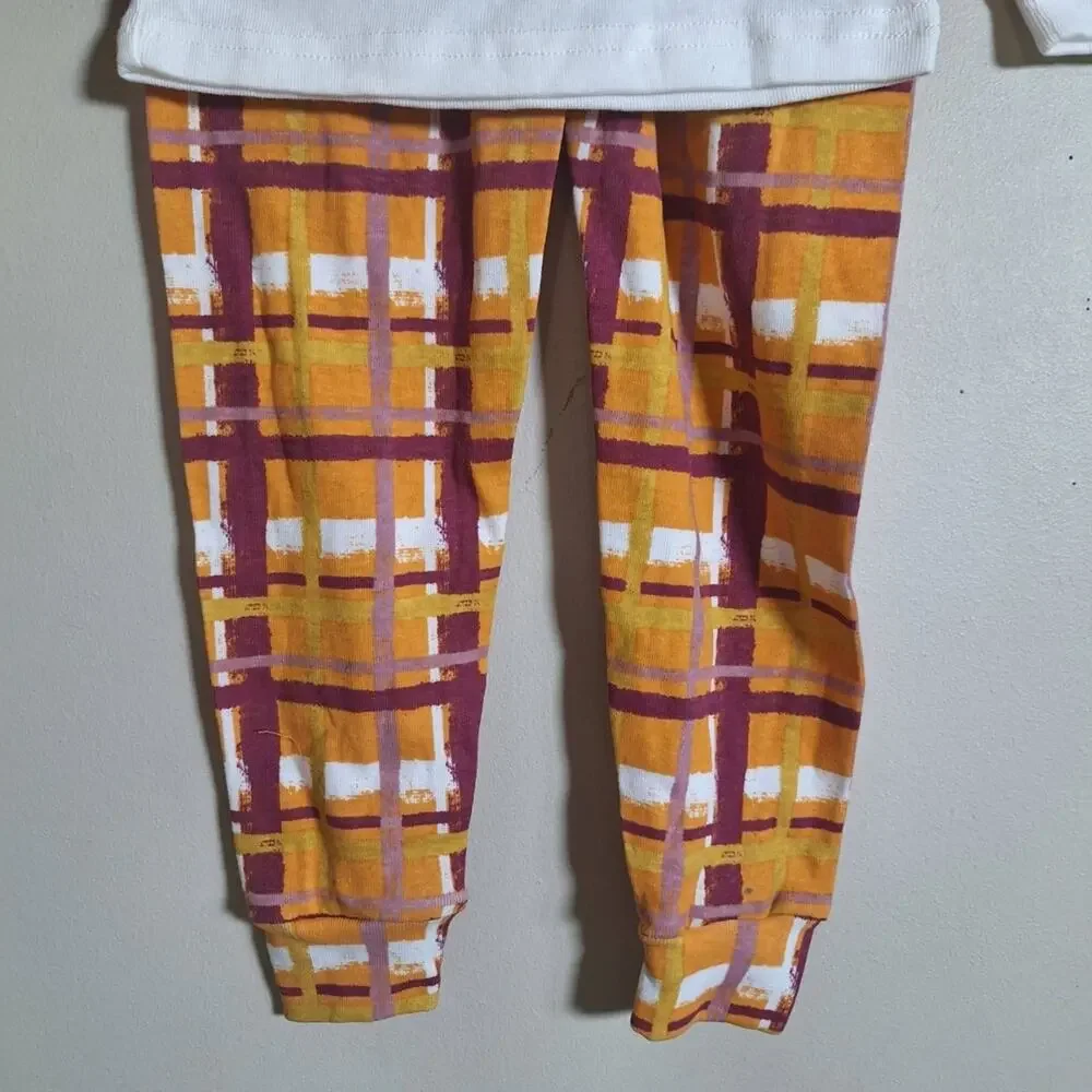 Cynthia Rowley Girls 4T White Multi Pumpkin Plaid Long Sleeve Fall Pajama Set